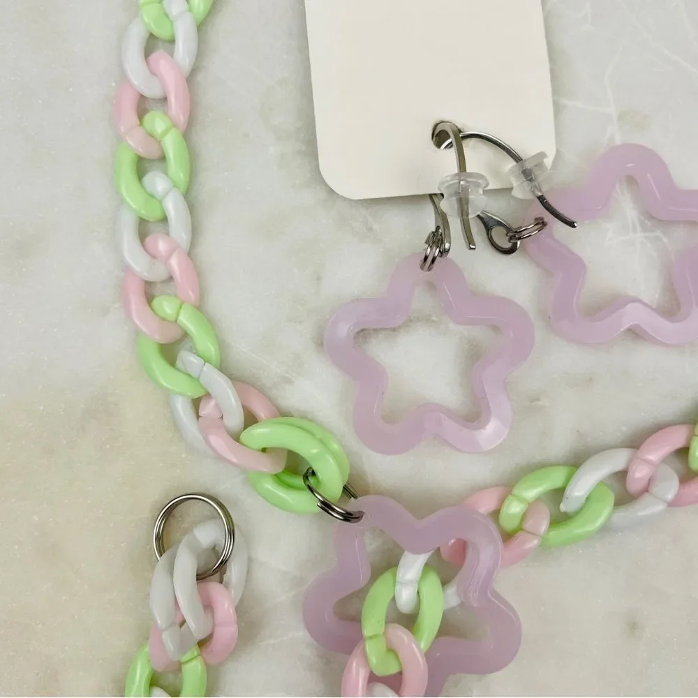 Rave 3pc set lariat drop star necklace, earrings (Kandi Hanami Dango)